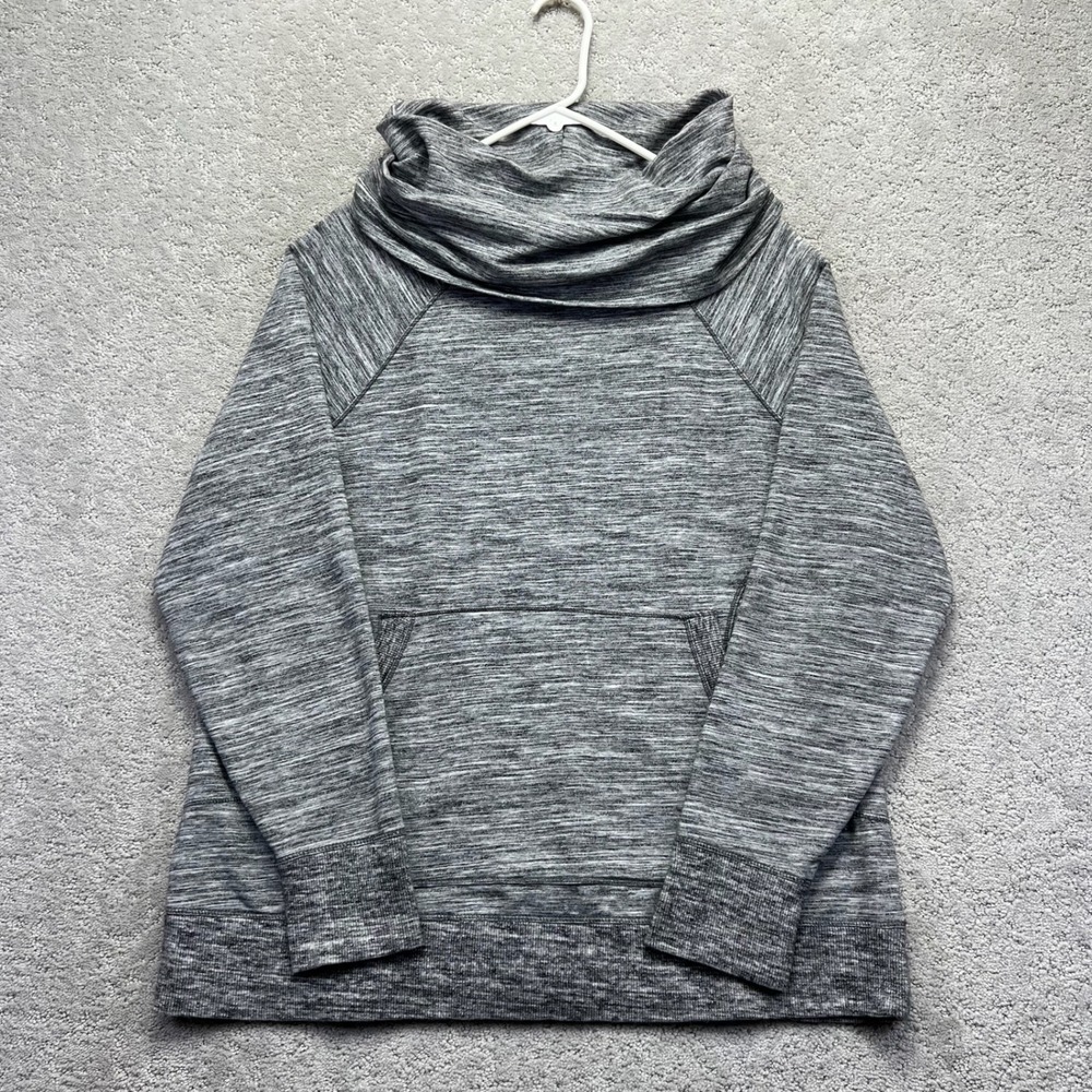 LL Bean Sweatshirt Womens 1X Regular Gray Space Dye Cowl Neck Pullover Layering